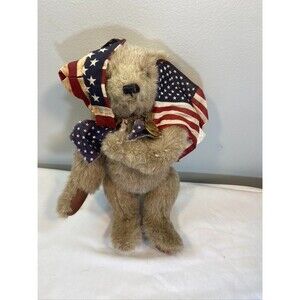 OLD BEARS REPEATING BROWN PRIDE BEAR STUFFED ANIMAL 1990 205 OF 1000 13 IN FLAGS